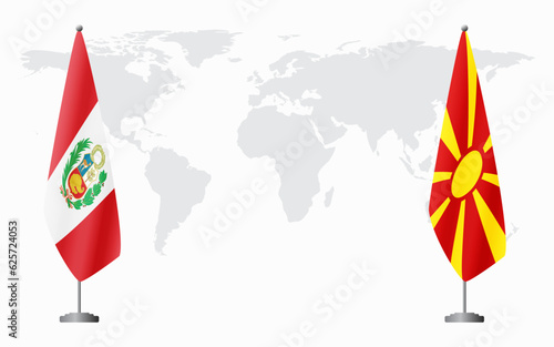 Peru and Northern Macedonia flags for official meeting