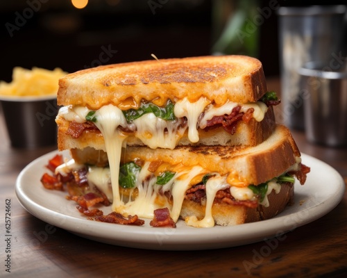 Bacon Bonanza: The Irresistible Grilled Cheese with Crispy Bacon, generative ai
