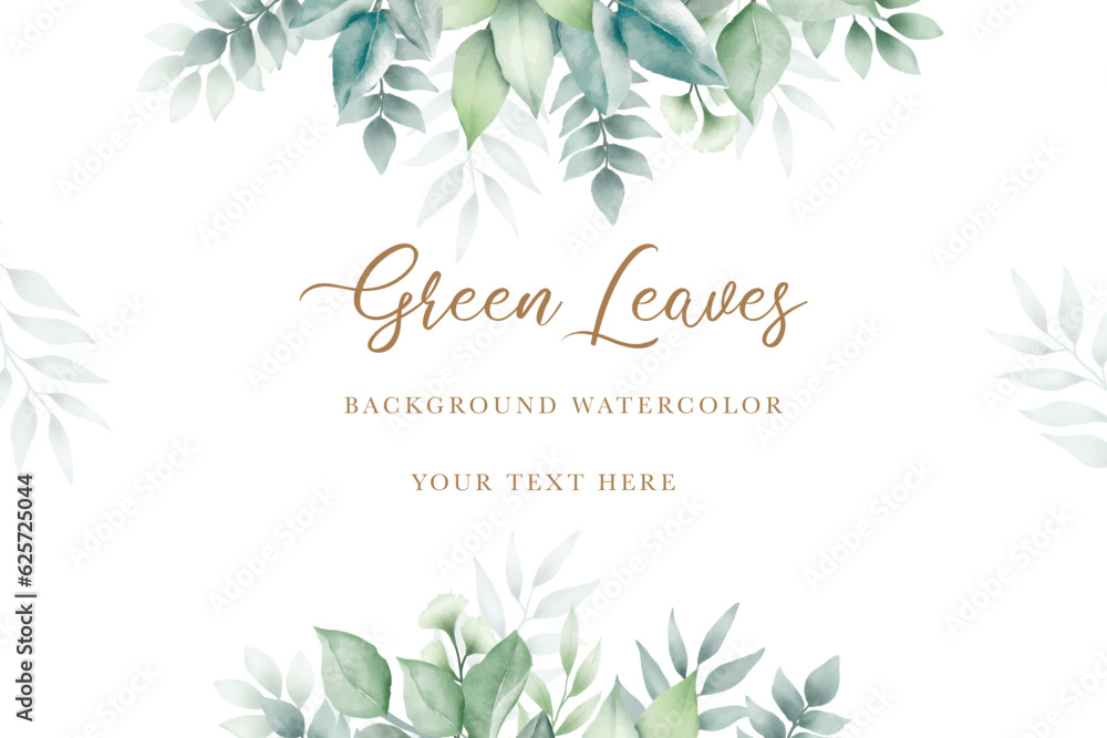 hand draw green leaves watercolor background