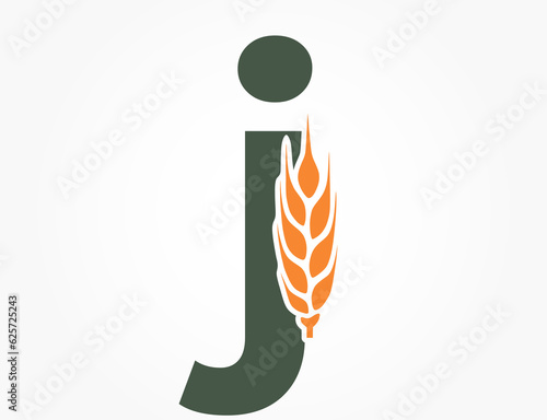 lowercase letter j with wheat ear. harvest and organic food alphabet logotype symbol. agriculture and cereal farming