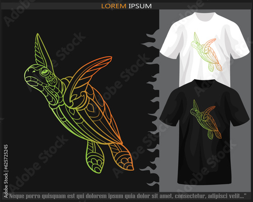 Gradient Colorful sea turtle mandala arts isolated on black and white t shirt.