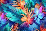 Seamless pattern with tropical flowers and leaves. Vector illustration.