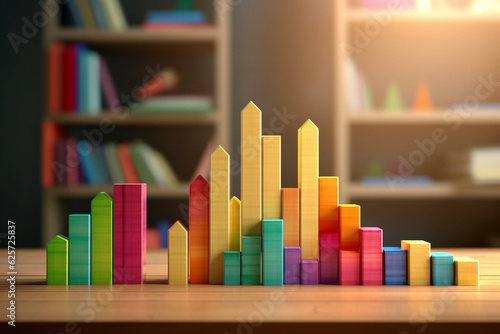 financial graph on table with colorful light background  business and finance concept