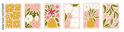Modern floral posters with flowers. Abstract art. 