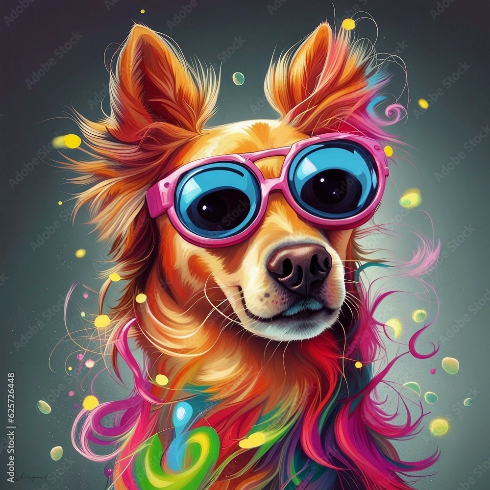 generative AI - funky colorful dog art illustration