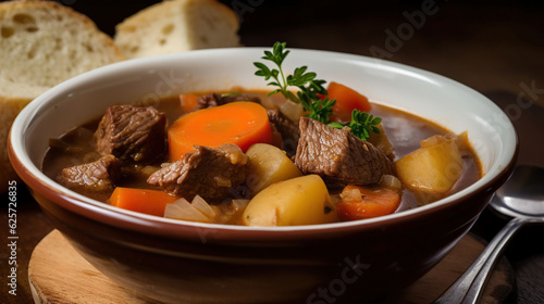 Beef stew - A hearty dish made with beef, potatoes, carrots, onions, and other vegetables, all cooked together in a thick broth. A comforting meal on a cold day.