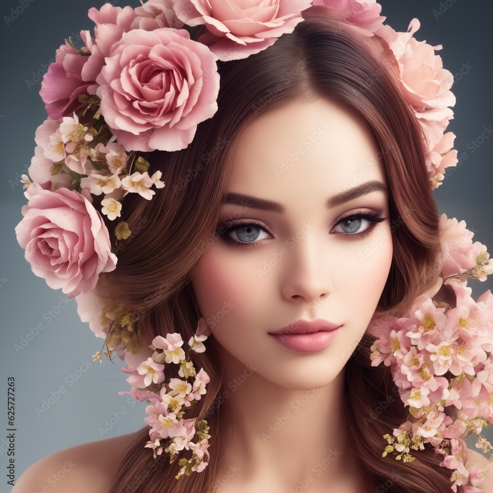 beautiful woman with flowers for advertising perfumes or cosmetics beautiful woman with flowers for advertising perfumes or cosmetics