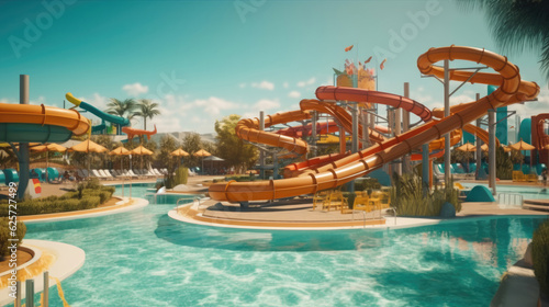 Waterpark with lots of water slide rides and fun games