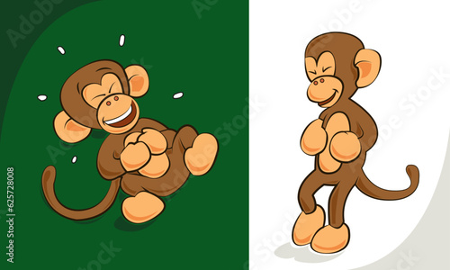 Ape character laughing standing up and lying down__ilustration vector