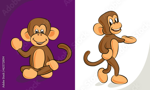 Ape character sitting waving and giving welcome_ilustration vector