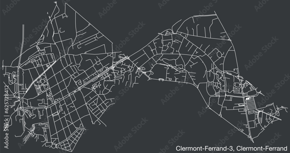 Detailed hand-drawn navigational urban street roads map of the CLERMONT-FERRAND-3 CANTON of the French city of CLERMONT-FERRAND, France with vivid road lines and name tag on solid background
