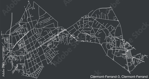 Detailed hand-drawn navigational urban street roads map of the CLERMONT-FERRAND-3 CANTON of the French city of CLERMONT-FERRAND, France with vivid road lines and name tag on solid background