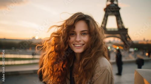 Young beautiful woman taking selfie in front of the Eiffel tower © Mustafa