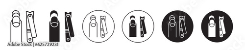 Clippers and cut nail black line icon set