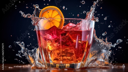 Alcoholic Cocktail isolated on a Dark background. Colorful Alcoholic Cocktail with a copy space. Splash. Colorful Alcoholic Cocktail with Fruits and Berries. Drinks. Made With Generative AI.