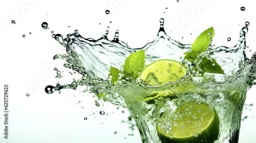 Alcoholic Cocktail isolated on a White background. Colorful Alcoholic Cocktail with a copy space. Splash. Colorful Alcoholic Cocktail with Fruits and Berries. Drinks. Made With Generative AI.
