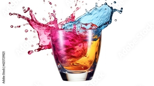 Alcoholic Cocktail isolated on a White background. Colorful Alcoholic Cocktail with a copy space. Splash. Colorful Alcoholic Cocktail with Fruits and Berries. Drinks. Made With Generative AI.