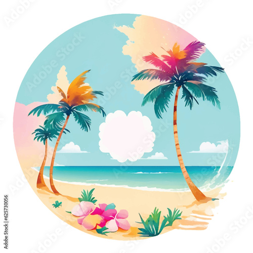 Fototapeta Naklejka Na Ścianę i Meble -  Tropical Beach with coconut palm tree vector