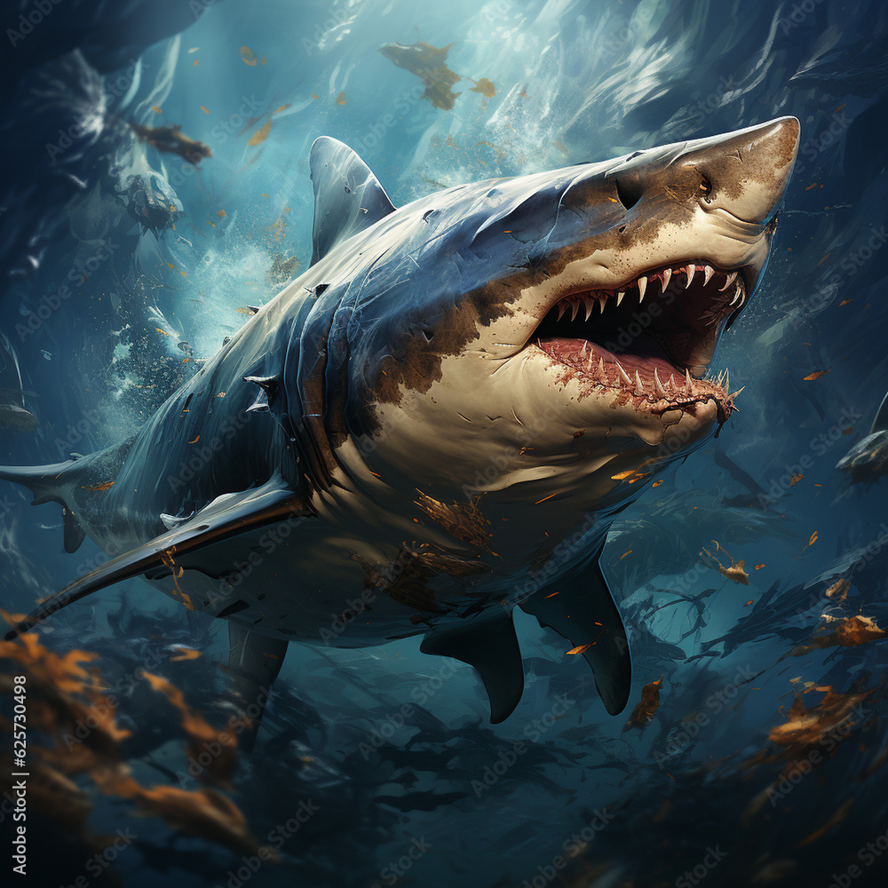 Naklejka premium An energetic and majestic shark art