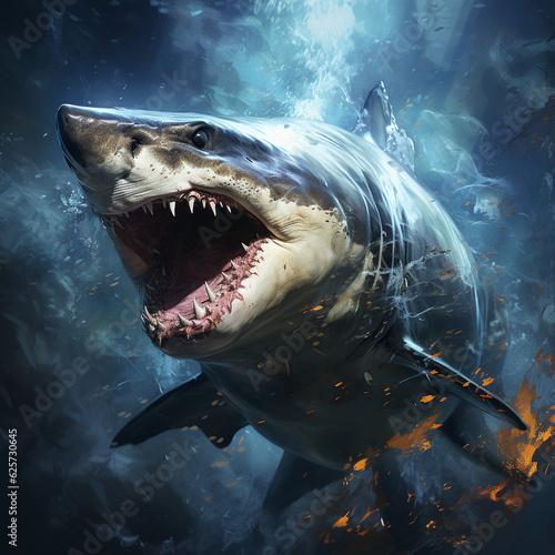 An energetic and majestic shark art