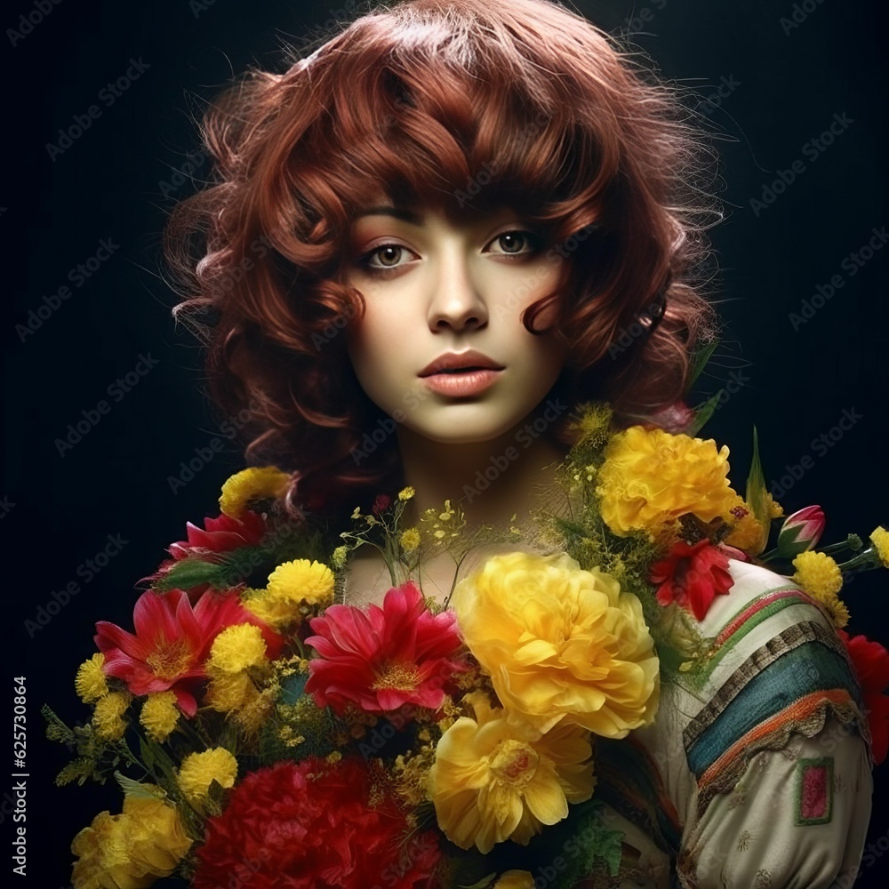Woman Among Flowers Art Graphic Woman Among Flowers Art Graphic