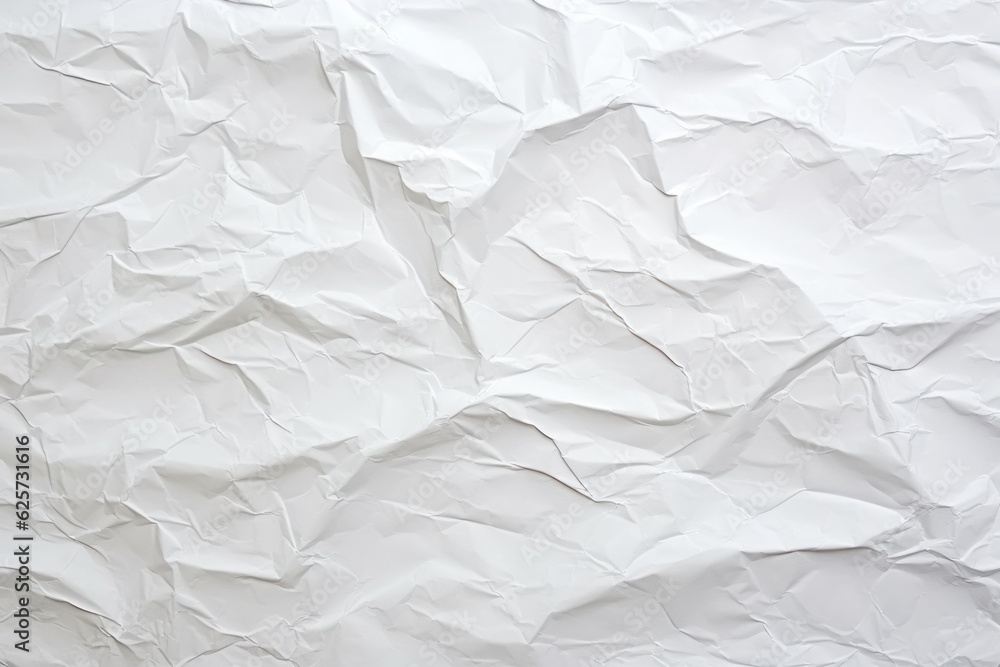 Obraz premium Crumpled white paper background. Wrapped paper sheet texture, top view. Abstract gray paper surface closeup. Generative AI image