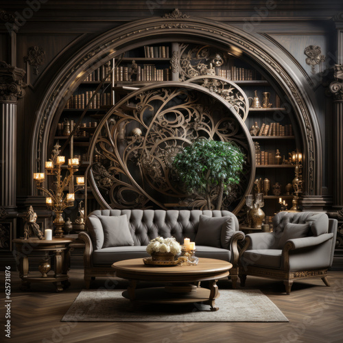 Library interior design concept classic elegant 