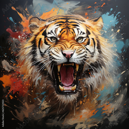 An energetic and majestic tiger art