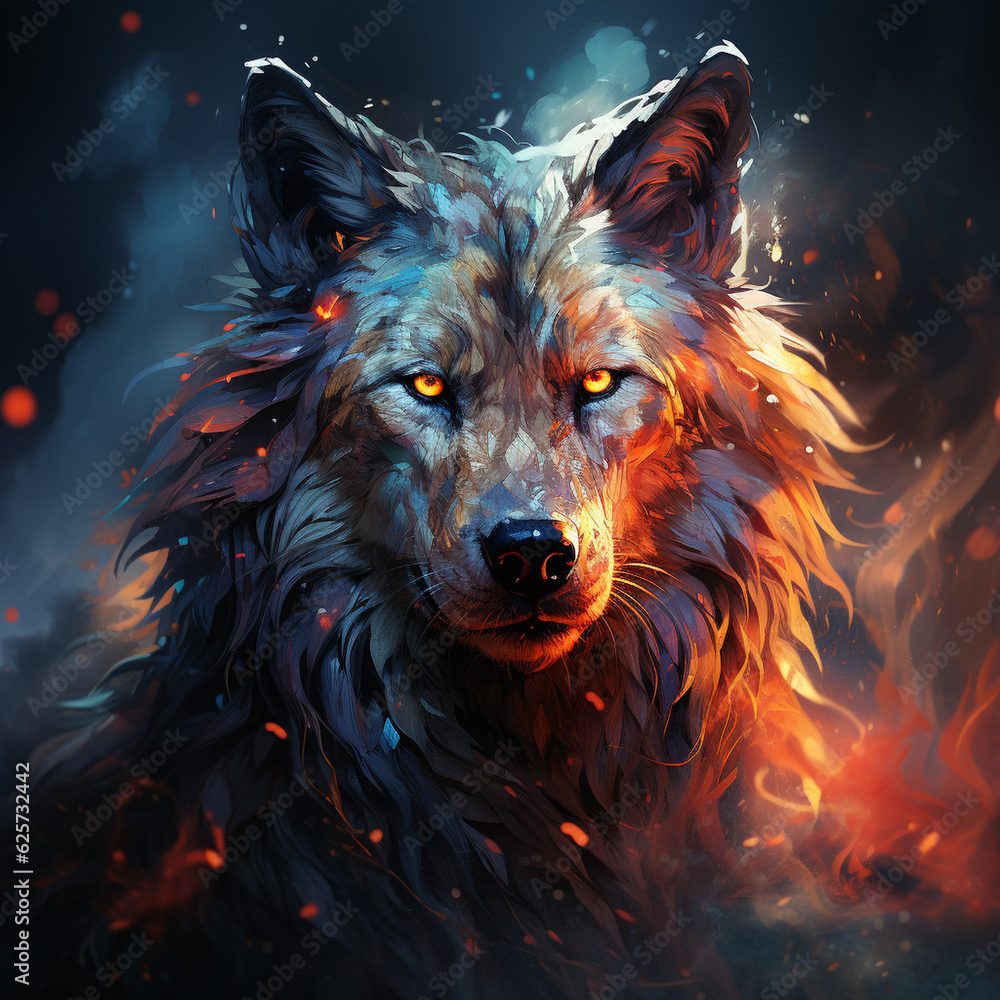 An energetic and majestic wolf art An energetic and majestic wolf art