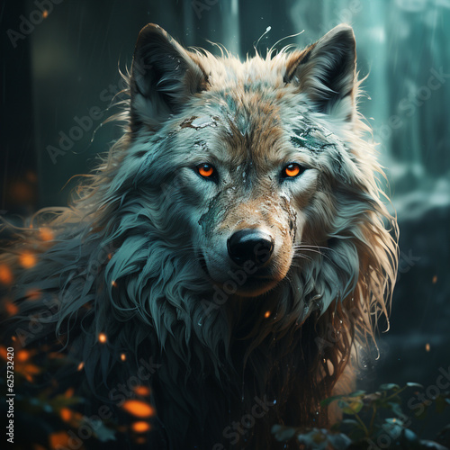 An energetic and majestic wolf art