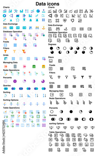 modern thin line icons set of web development, video games, 3d modeling, network technology, cloud data technology, and creative process.Database icons set, 100 big data universal icons set.