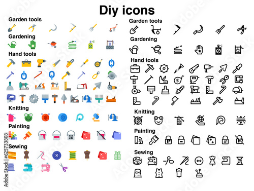 Tools and equipment for home repair and building construction thin line red black icons set vector illustration. Abstract symbols labor day, safety in industry simple design for mobile and web apps.