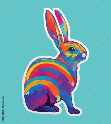 Rabbit sticker vector template. Hare animal character for t shirt design, scrapbook, mug, poster