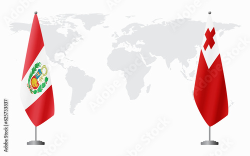 Peru and Tonga flags for official meeting