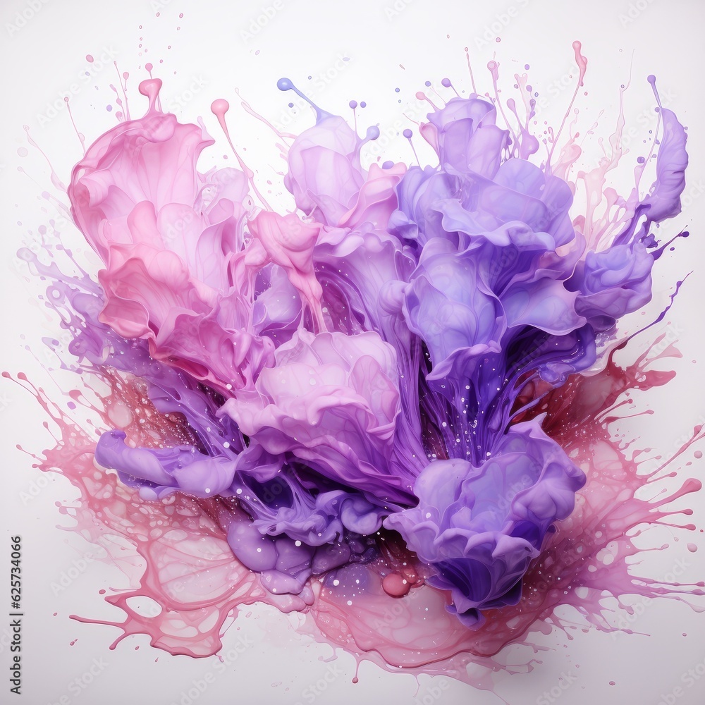Pink and purple abstract splash of watercolor on white background. Generative AI. 
