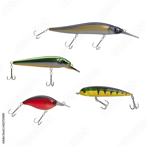 Fotografi set of various modern lure fishing bait png