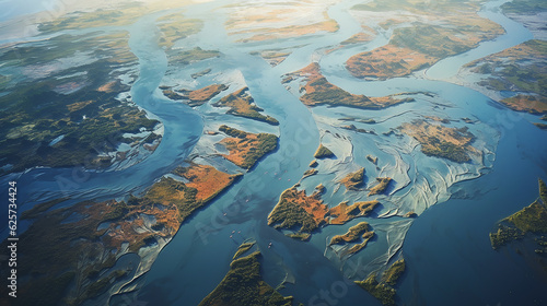 detailed view of a river delta from above