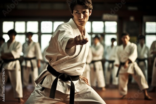 Fototapeta a karate asian martial art training in a dojo hall