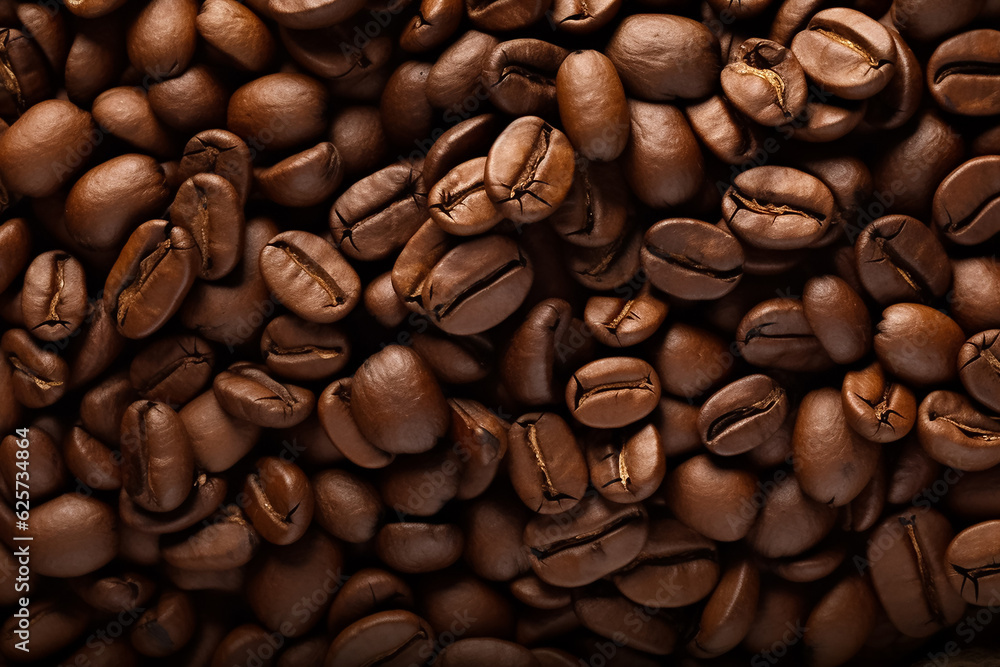 Naklejka premium coffee beans, food texture, macro shot, header, tasty details, super close-up, café print, food photography