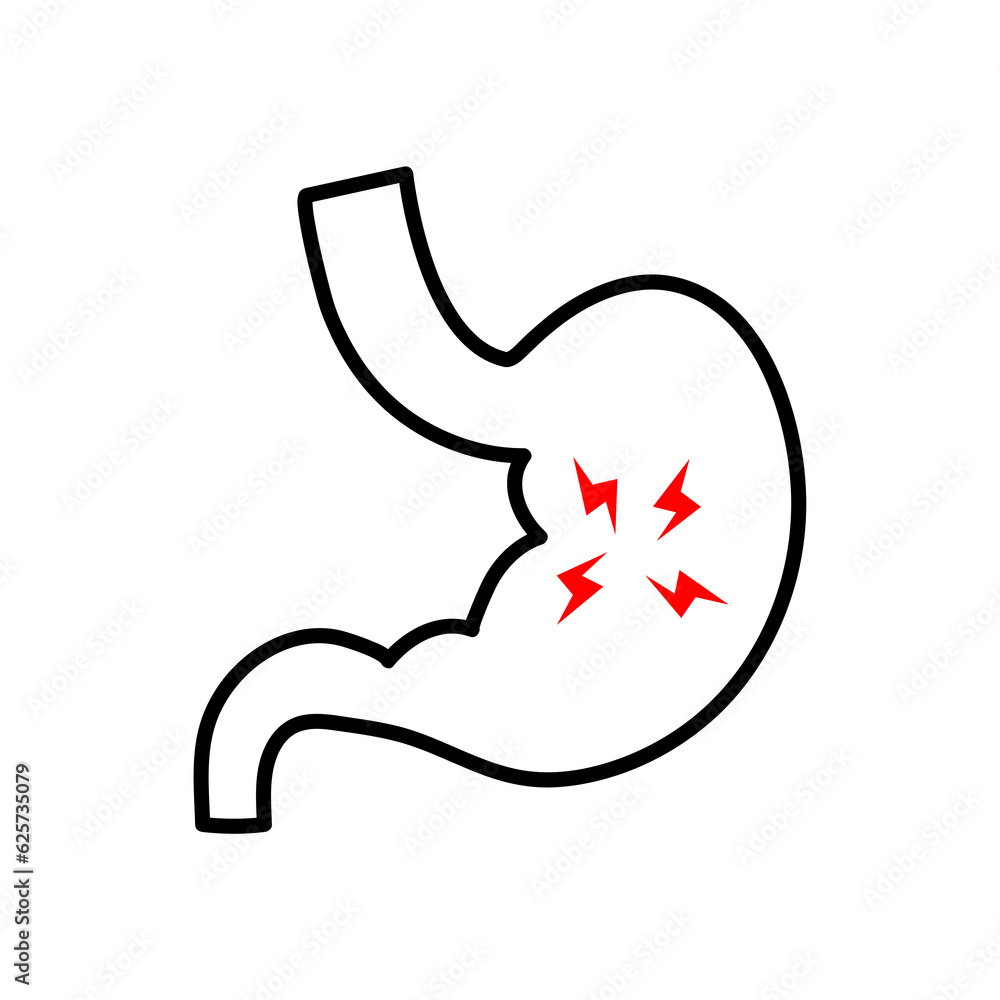 Stomach pain line and glyph icon, body and sick, abdominal ache sign