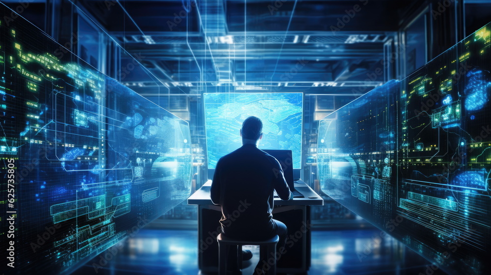 Fototapeta premium engineer working server room, internet network connection with data center, digital technology, database