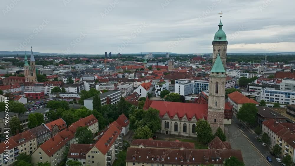 Aerial Drone shot of St. Andreaskirche ( St. Andrew's Church ) , Brunswick or Braunschweig , Germany Aerial Drone shot of St. Andreaskirche ( St. Andrew's Church ) , Brunswick or Braunschweig , Germany