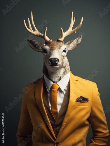 An Anthropomorphic Deer Dressed up as a Cool Business Man in a Suit | Generative AI