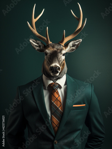 An Anthropomorphic Elk Dressed up as a Cool Business Man in a Suit   Generative AI © Nathan Hutchcraft