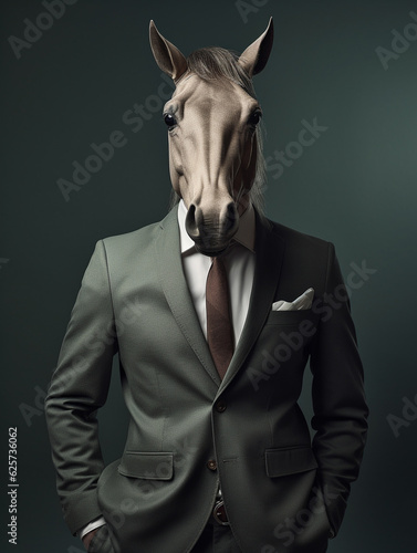 An Anthropomorphic Horse Dressed up as a Cool Business Man in a Suit | Generative AI