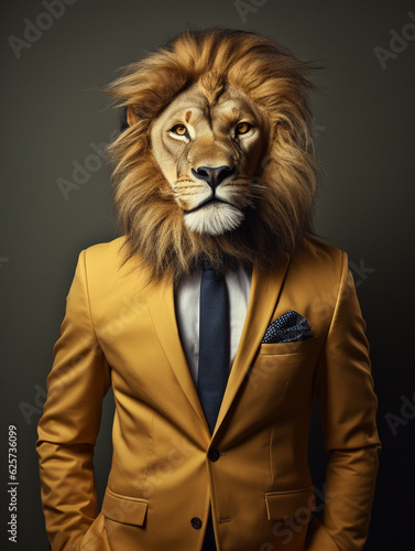 An Anthropomorphic Lion Dressed up as a Cool Business Man in a Suit | Generative AI