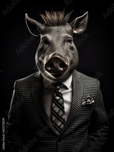 An Anthropomorphic Warthog Dressed up as a Cool Business Man in a Suit | Generative AI