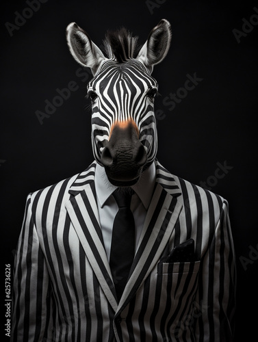 An Anthropomorphic Zebra Dressed up as a Cool Business Man in a Suit   Generative AI