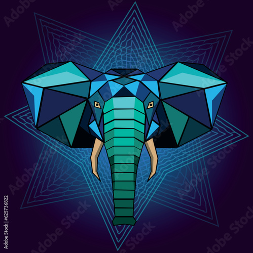 elephant head vector and blue