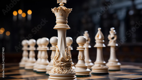 The White Army: Queen, Pawns, and Bishop in Chess Formation. Generative AI